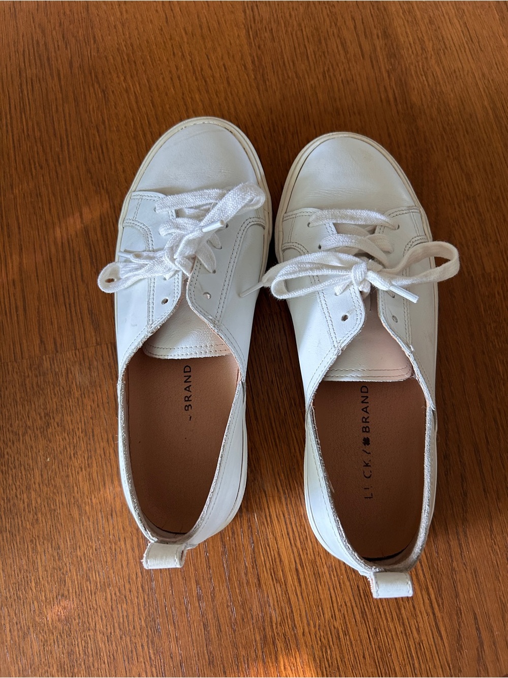 Lucky Brand White Leather Lace-Up Sneakers